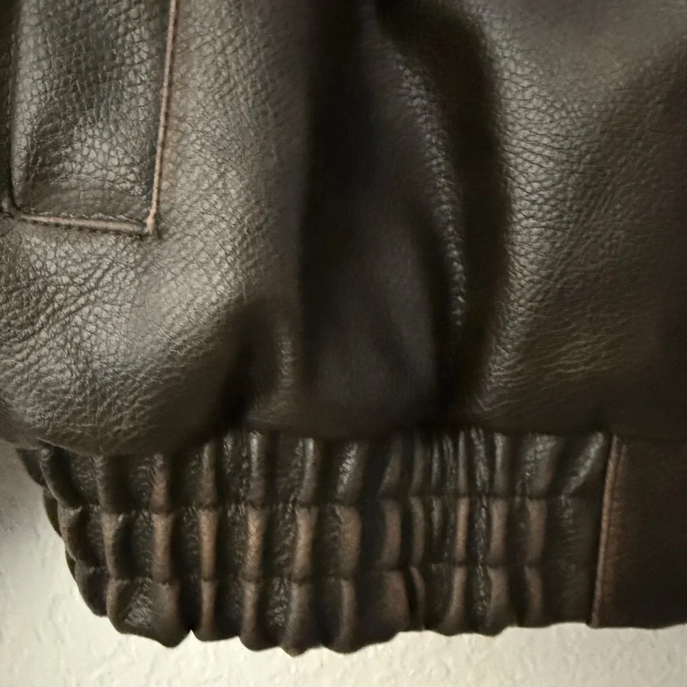 Pilcro Dark Brown Leather Bomber Jacket - Picture 11 of 15